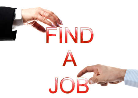 Find a job words made by business woman and man handsの写真素材