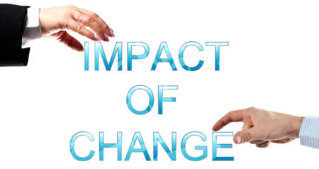 Impact of change words made by business woman and man handsの写真素材