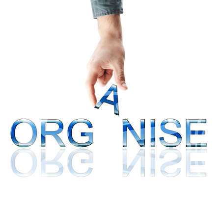Organise word made by male handの写真素材