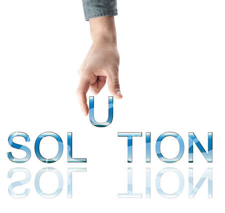 Solution word made by male handの写真素材