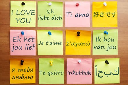 I love you word made by post it in 12  languagesの写真素材