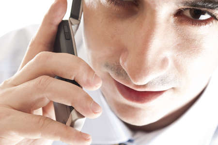 Closeup to youngman talk on phoneの写真素材