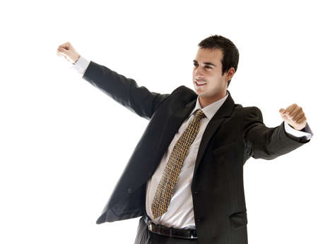 Isolated happy business man celebratingの写真素材