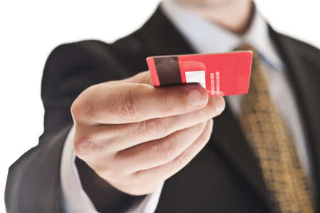 Close up to credit card in man handの写真素材