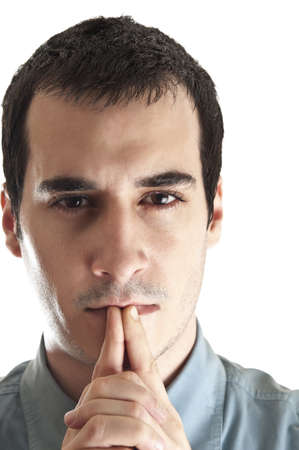 Isolated portrait of man thinkingの写真素材