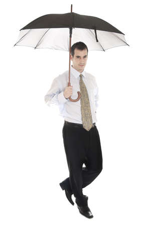 Isolated business man with umbrellaの写真素材