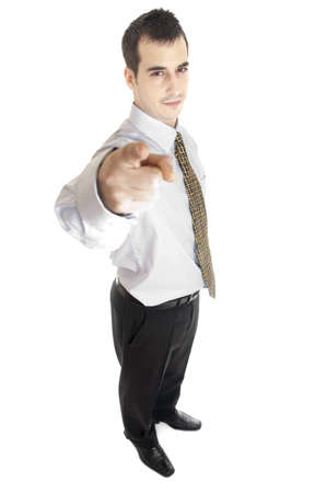 Isolated young business man pointingの写真素材