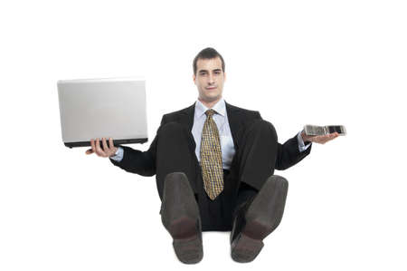 Isolated business man with laptopの写真素材