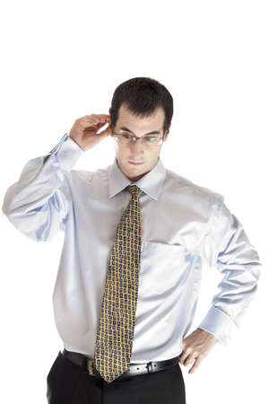 Isolated young business man thinkingの写真素材