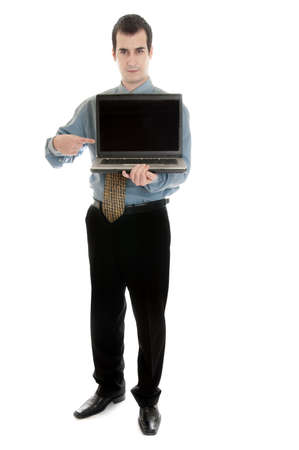 Isolated business man with laptopの写真素材