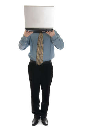 Isolated business man with laptopの写真素材