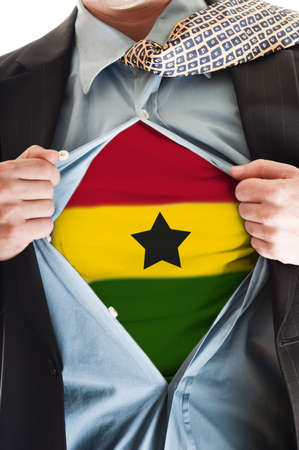 Business man showing  Ghana flag shirtの写真素材