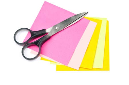 Isolated post it and scissorsの写真素材