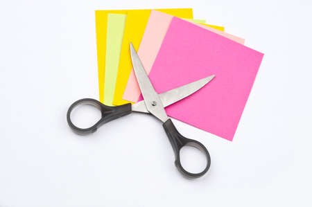 Isolated post it and scissorsの写真素材