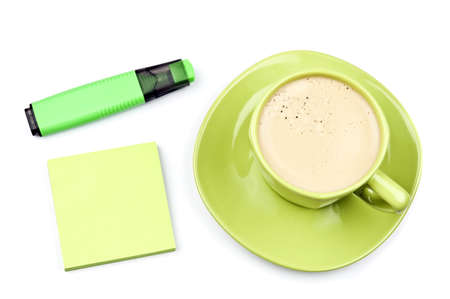 Cup of coffee and notebookの写真素材