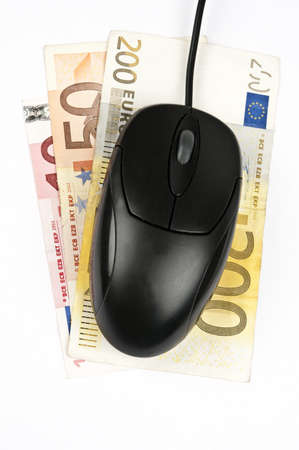 Closeup to mouse on euro banknotesの写真素材