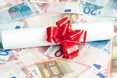 Message on many euro banknotesの写真素材