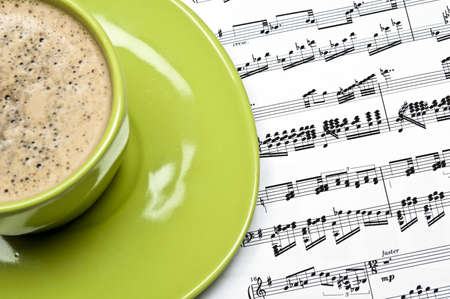 Coffee and musical score closeupの写真素材