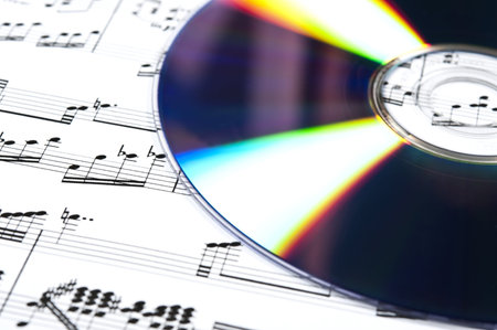 Cd and musical score closeupの写真素材