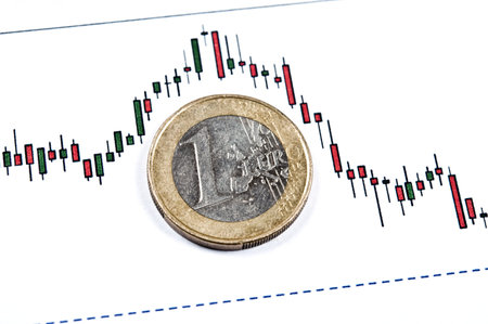 Euro oins on statistics graphの写真素材