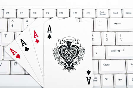 Cards on an white keyboardのeditorial素材