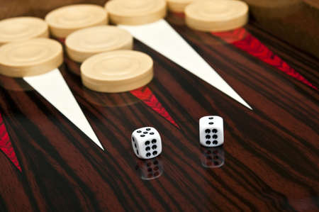 Backgammon table and dice closeupの写真素材