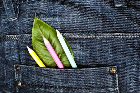 Closeup to jeans pocket with pencilsの写真素材