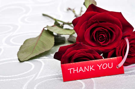 Rose bouquet and thank you messageの写真素材