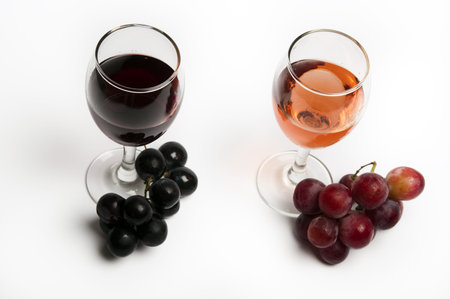 Red and rose wine close up