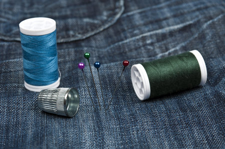 Thread on blue jeans material