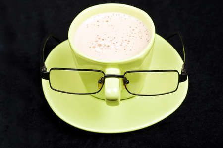 Coffee on black silk backgroundの写真素材