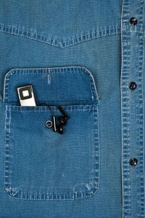 Jeans shirt pocket with mp3 playerの写真素材