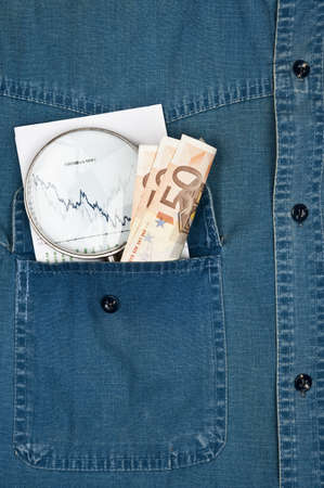 Jeans shirt pocket with exchange chartの写真素材