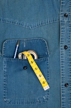 Jeans shirt pocket with cm rulerの写真素材