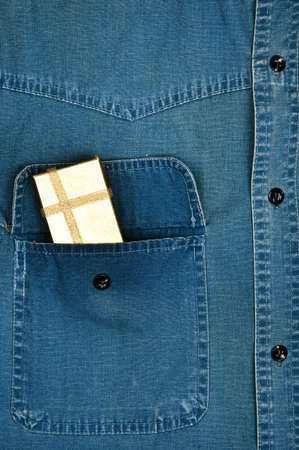 Jeans shirt pocket with giftの写真素材