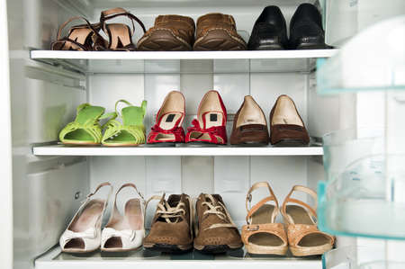 Refrigerator close up with shoes inideの写真素材