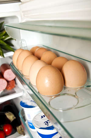 Refrigerator close up to eggs shelfの写真素材