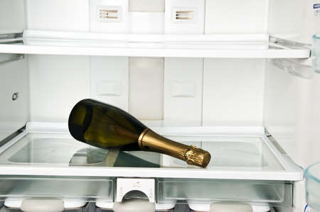 Refrigerator close up with champagne bottleの写真素材