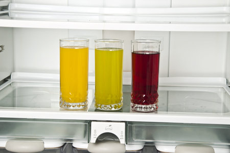 Refrigerator close up with juice