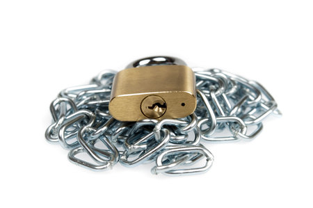 Padlock and chain on white
