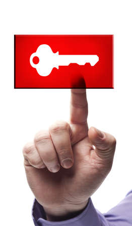 Key button pressed by male handの写真素材