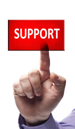 Support button pressed by male handの写真素材