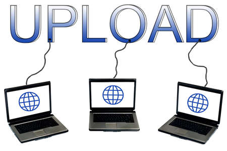 Upload word connected to laptopsの写真素材
