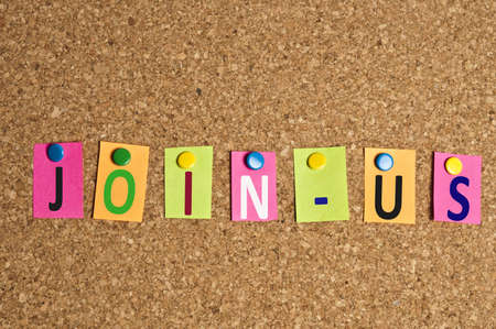 Join us word made of post itの写真素材