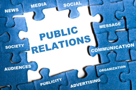 Public relations blue puzzle pieces assembledの写真素材
