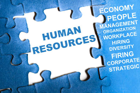 Human resource blue puzzle pieces assembled Human resource blue puzzle pieces assembled