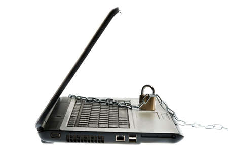 Laptop locked on white backgroundの写真素材