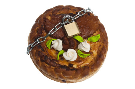 Cake locked on white background