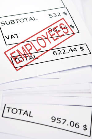 Employees stamp on financial paperの写真素材