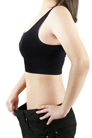 Isolated woman body lose weightの写真素材